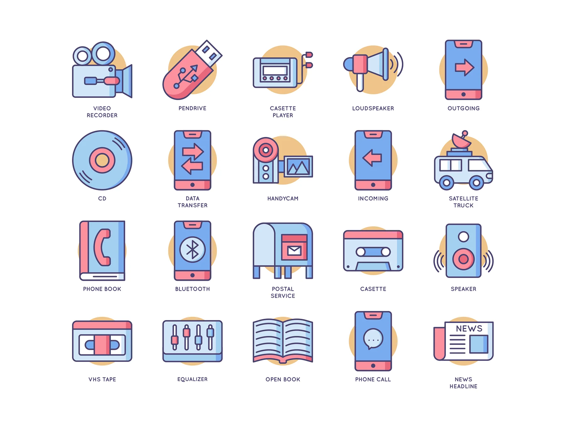 70 Communication & Media Icons | Butterscotch Series 3