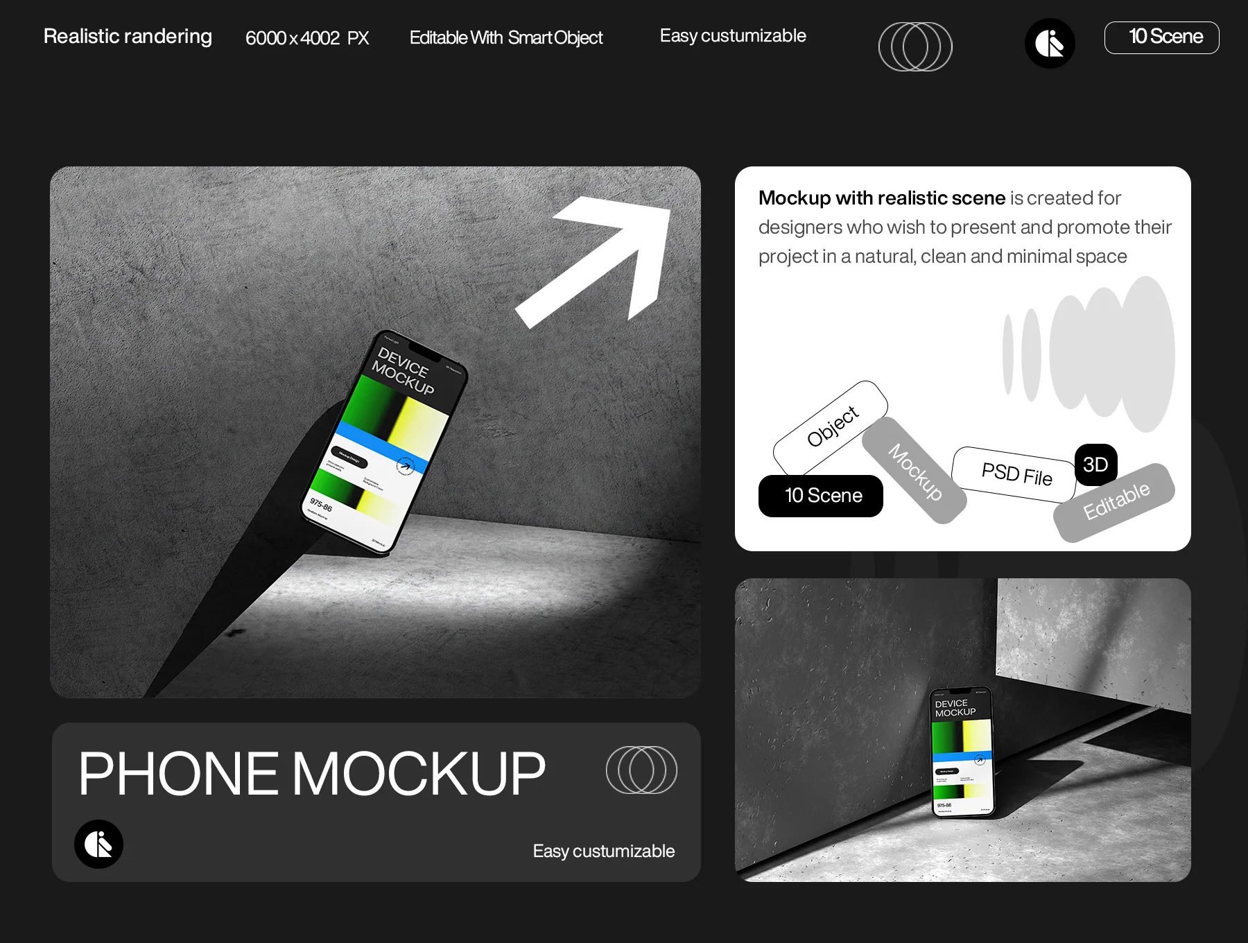 Concrete Mobile Phone Mockup with Gradient Design 6