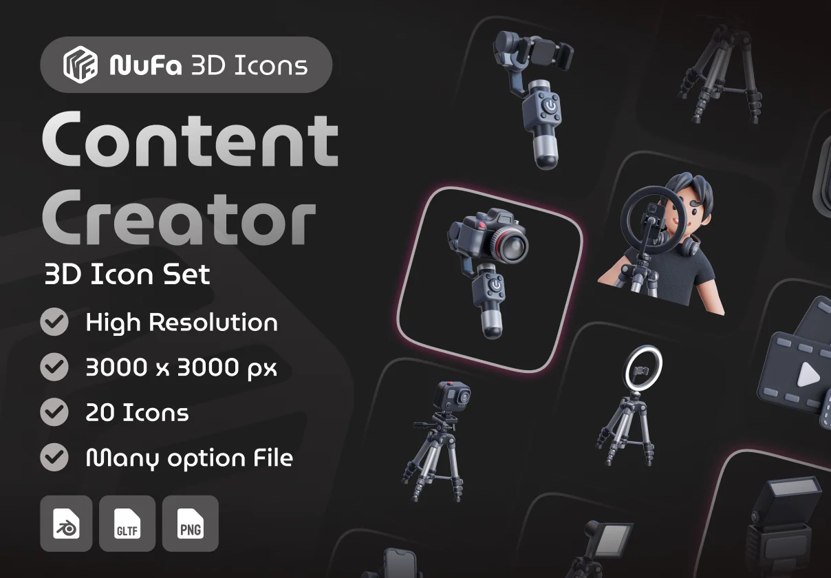 Content Creator 3D Icon Set