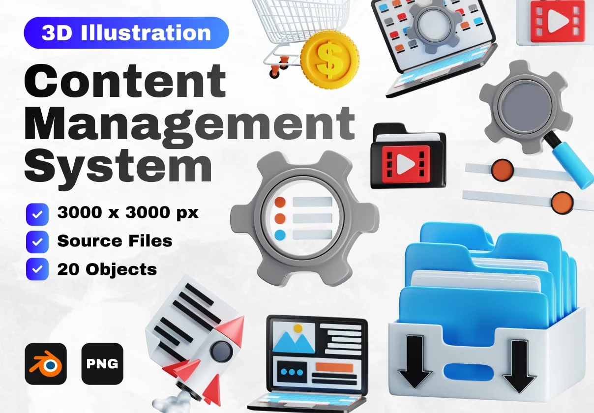 Content Management System 3D Icon Set