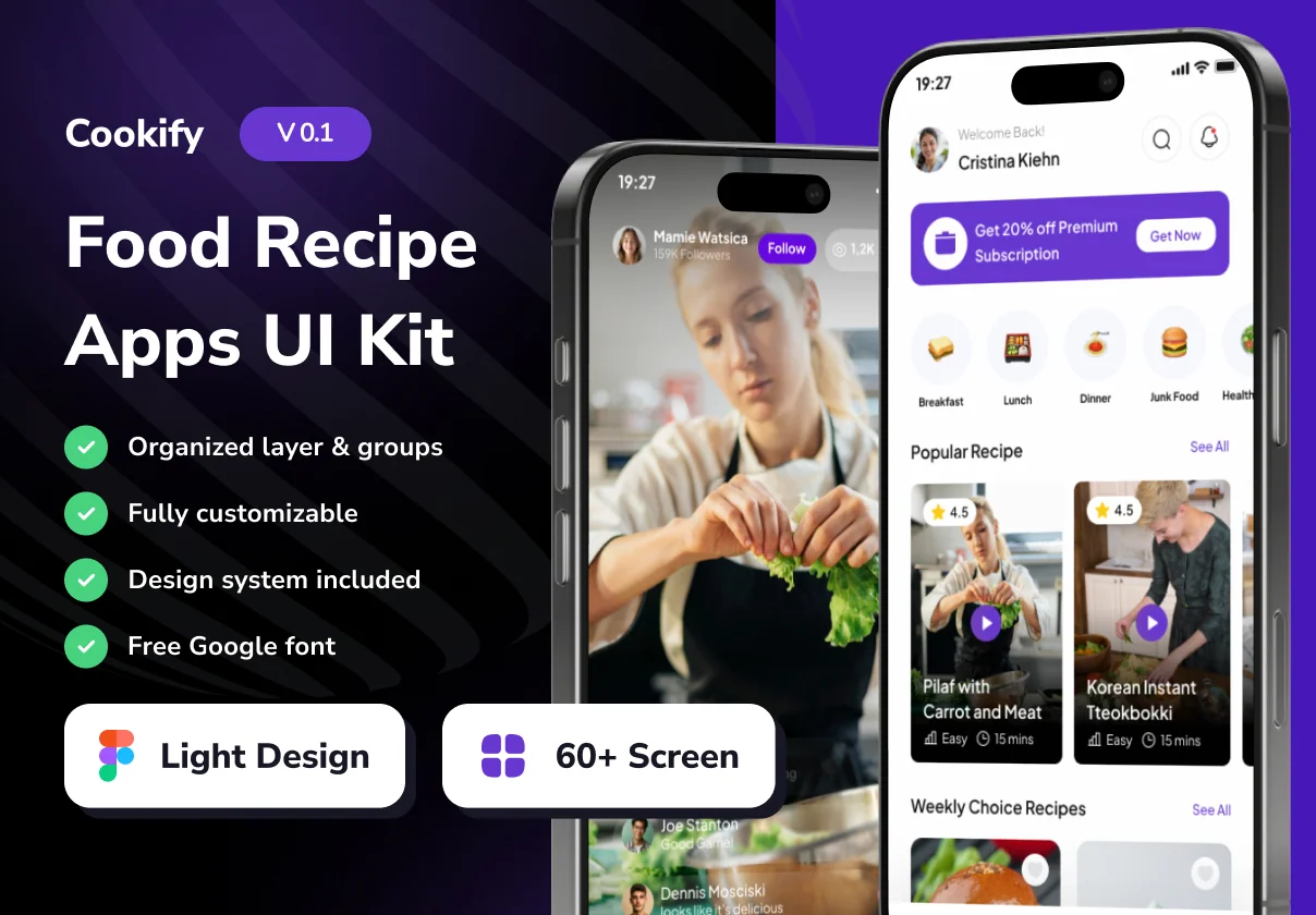 Cookify - Food Recipe Mobile App UI Kits