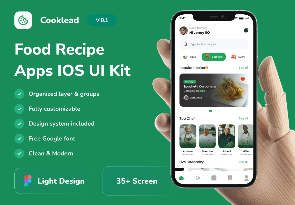 Cooklead - Food Recipe Apps IOS UI Kit