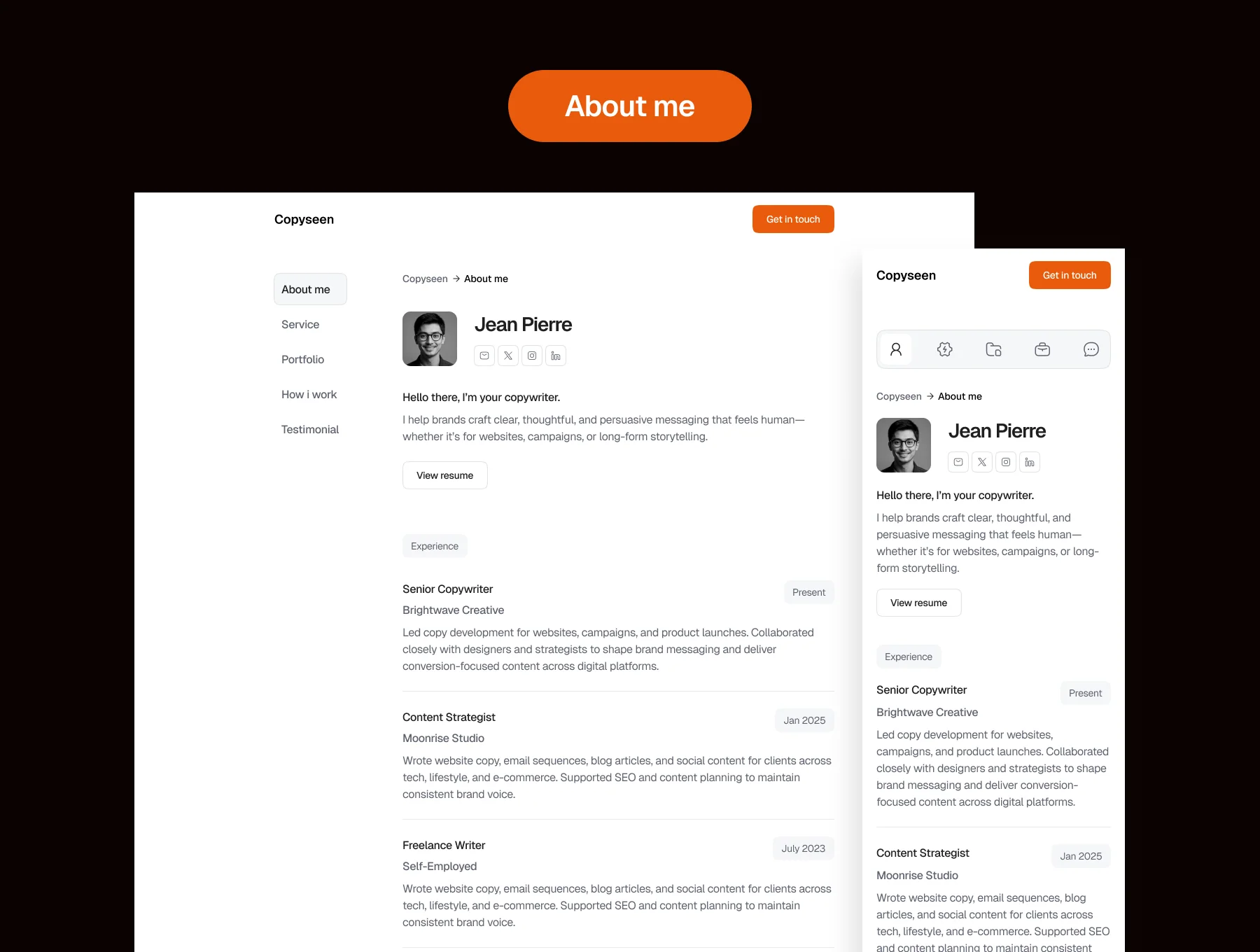 Copyseen  - Copywriter Portfolio Website Template 2