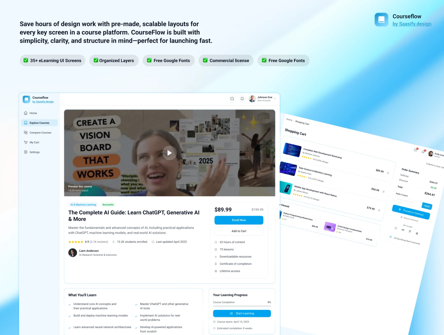 CourseFlow UI Kit — Modern eLearning Web App Design 2