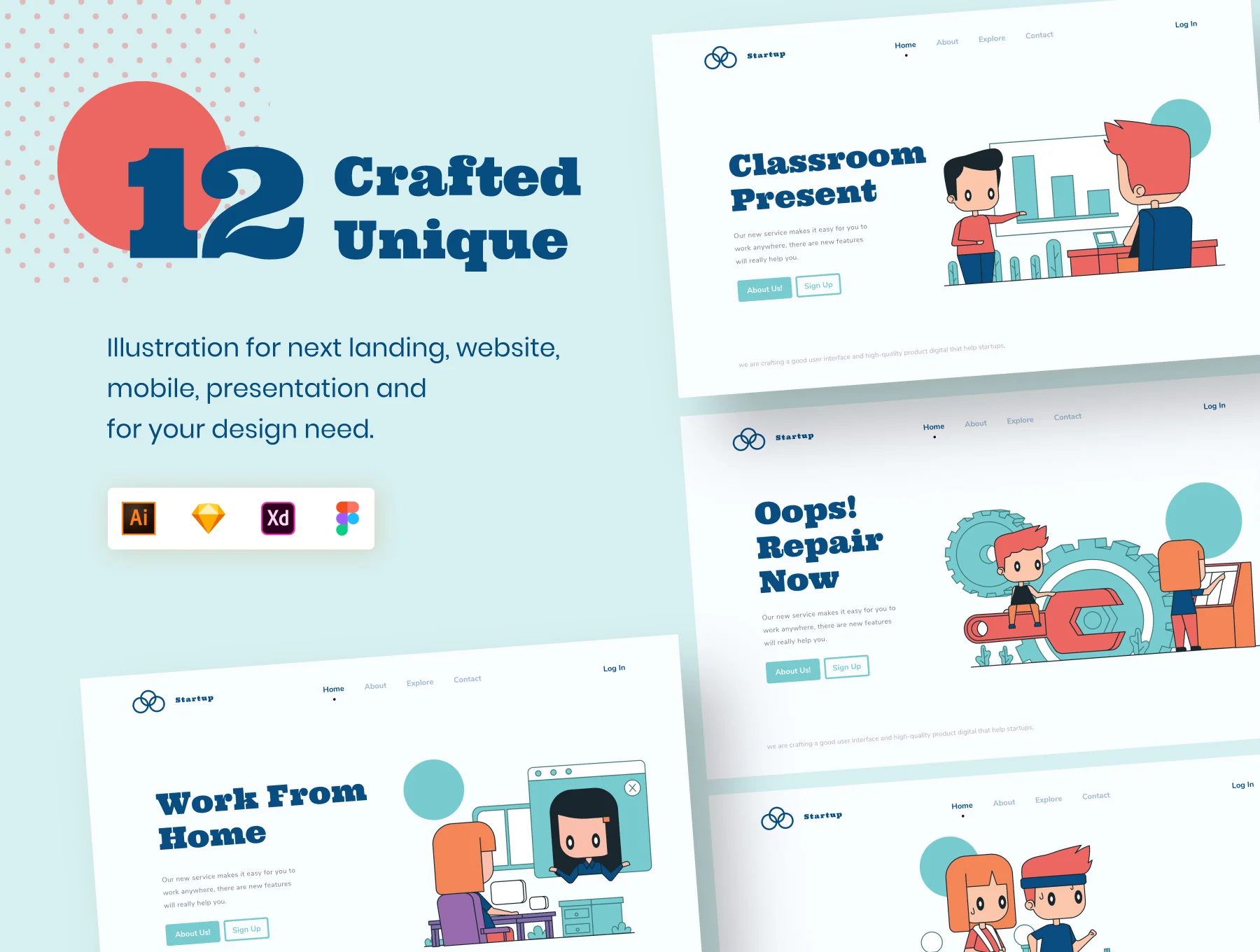 Crafted Unique Illustration Startup Team!