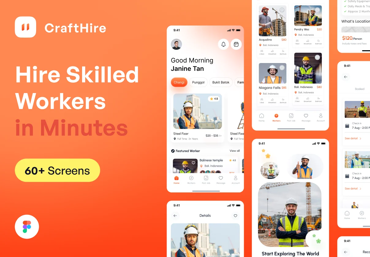CraftHire – Skilled Worker Hiring Mobile App UI Kit