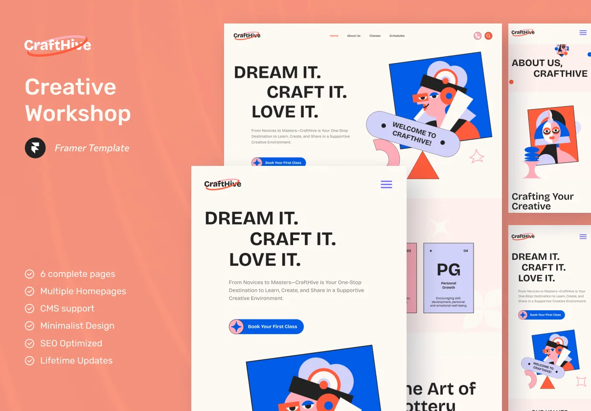 CraftHive - Creative Workshop Website Framer Template