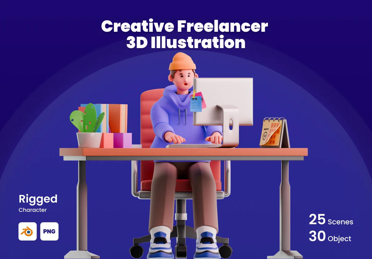 Creative Freelancer  3D Illustration  Set
