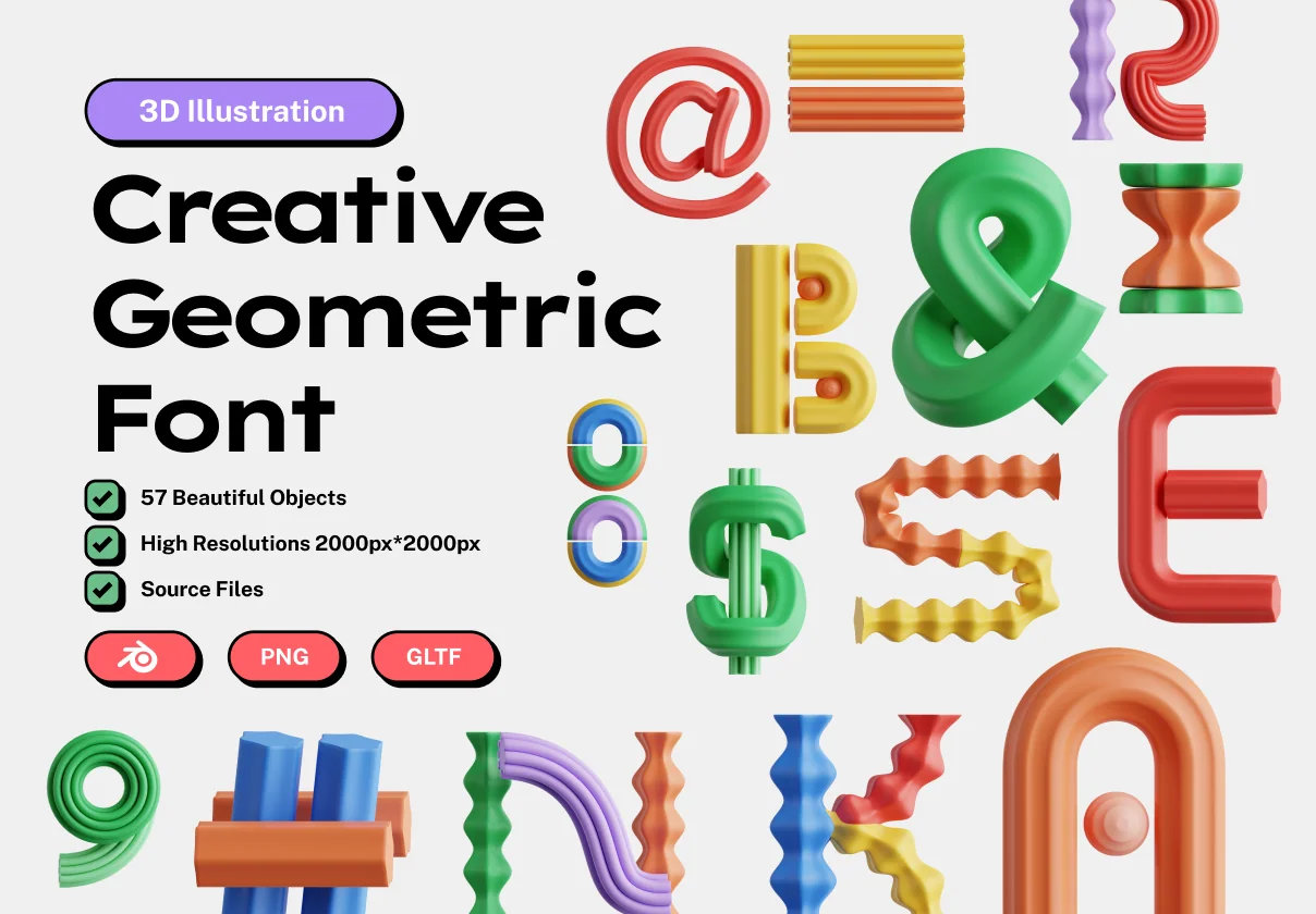 Creative Geometric Font 3D Icon Set
