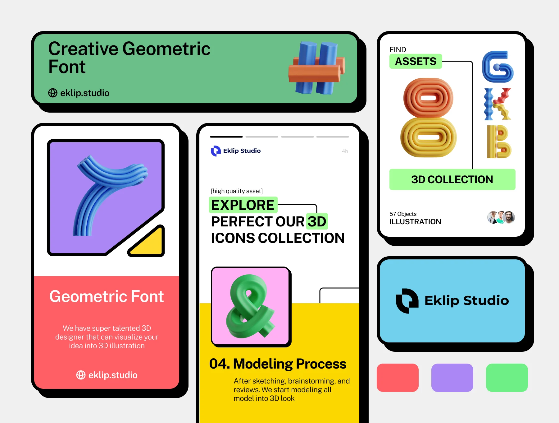 Creative Geometric Font 3D Icon Set 4