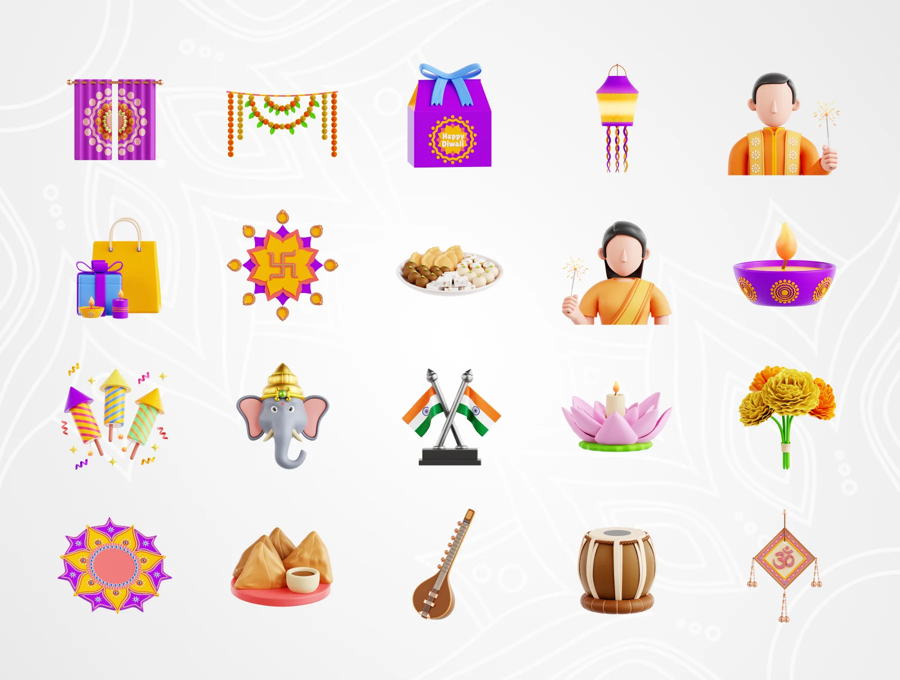 Diwali 3D Icon Set 5