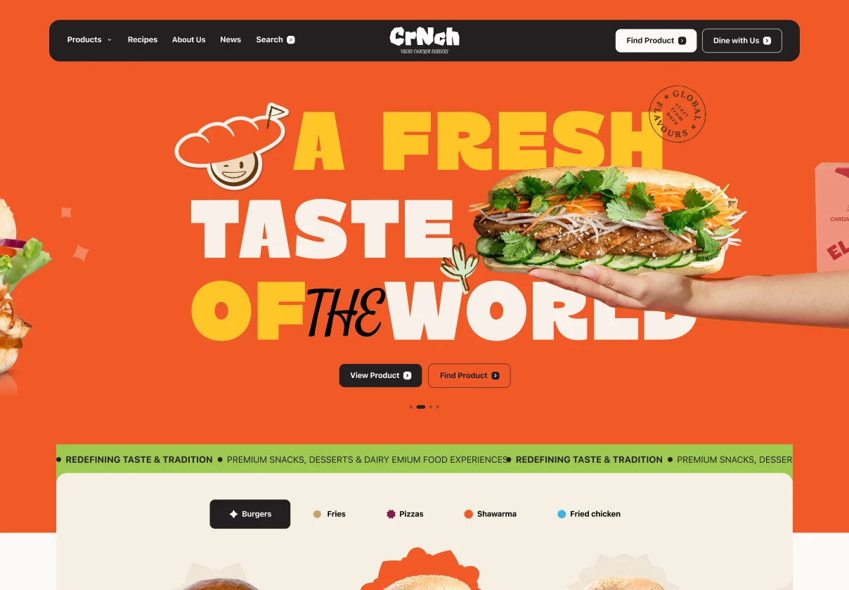 CrNch — Fast Food & Burger Restaurant Website UI Kit (Desktop + Mobile)