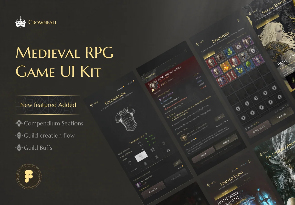 Crownfall Dark Fantasy RPG Game UI Kit