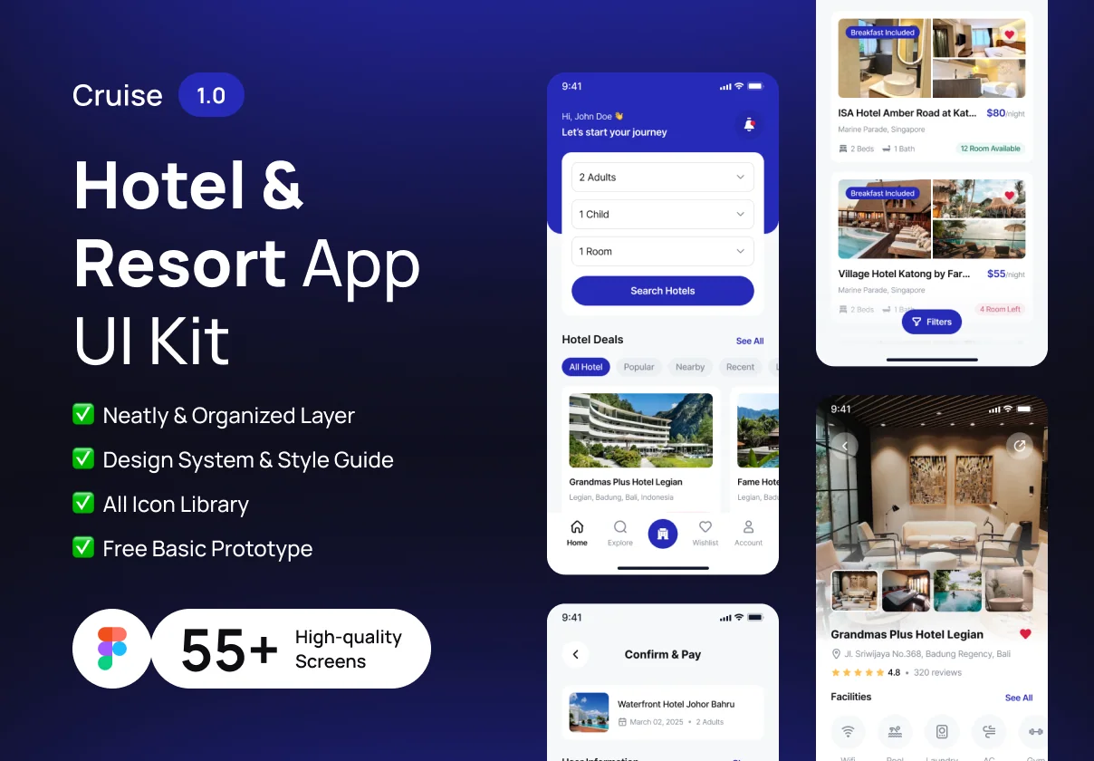 Cruise - Hotel & Resort Booking App UI Kit