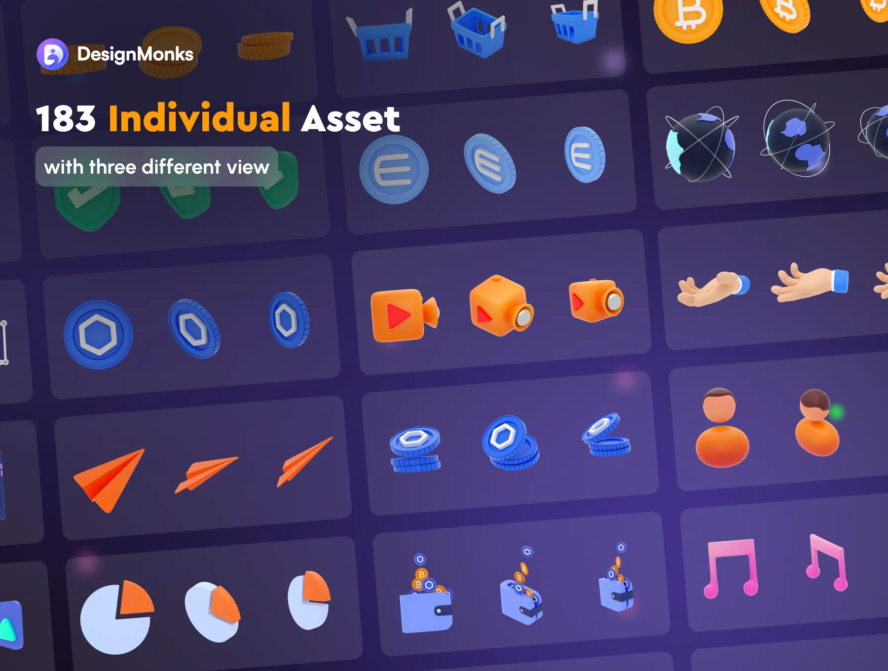 Crypto Currency 3D compositions and icon set 4