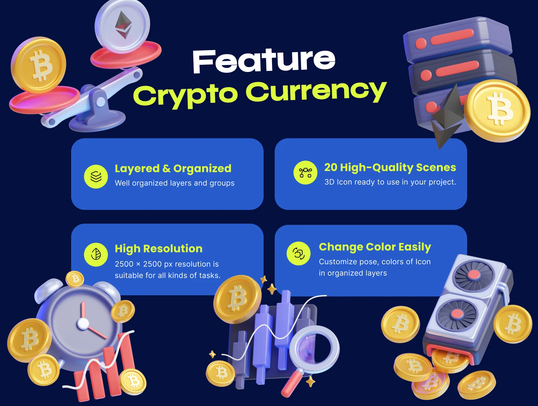 Crypto Currency & Blockchain 3D Icon Pack 2