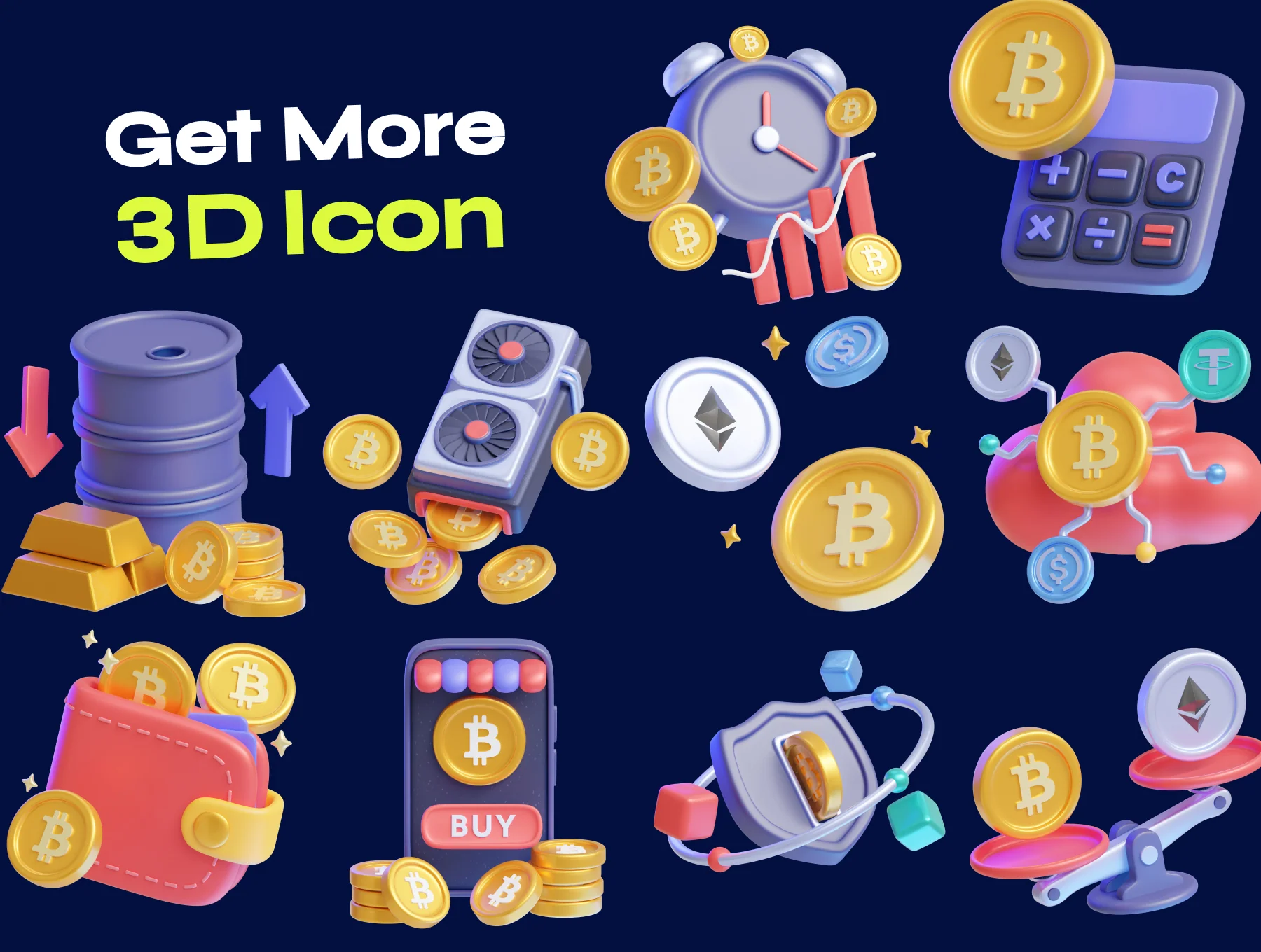 Crypto Currency & Blockchain 3D Icon Pack 7