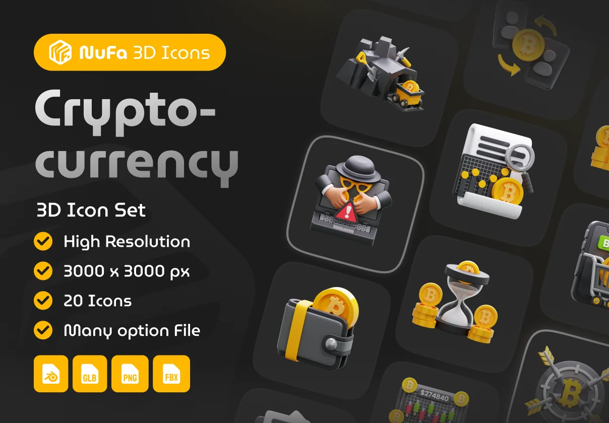 Cryptocurrency 3D Icon Set