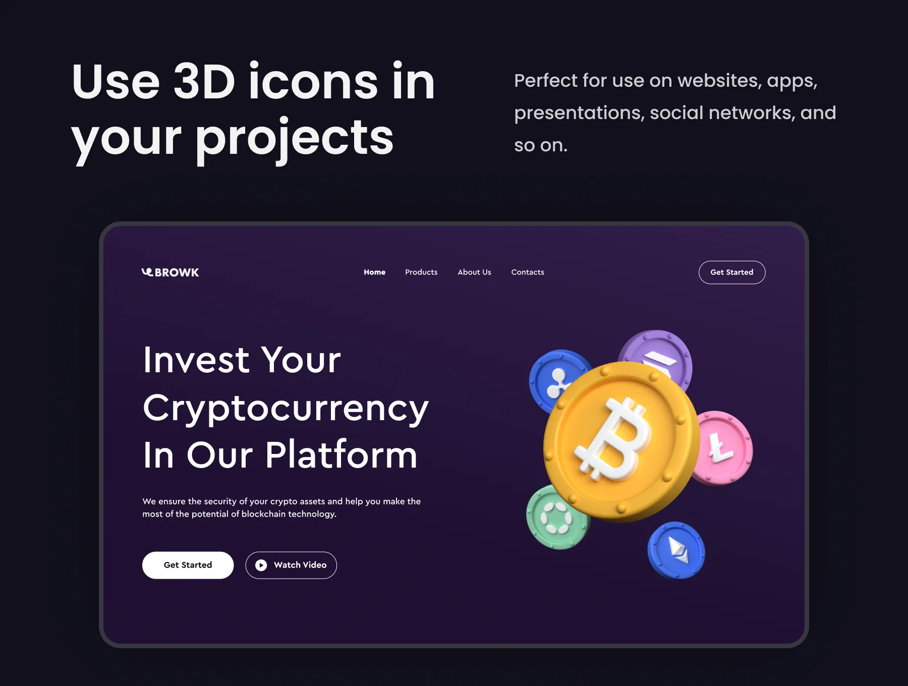 Cryptocurrency 3D Icons Set 4
