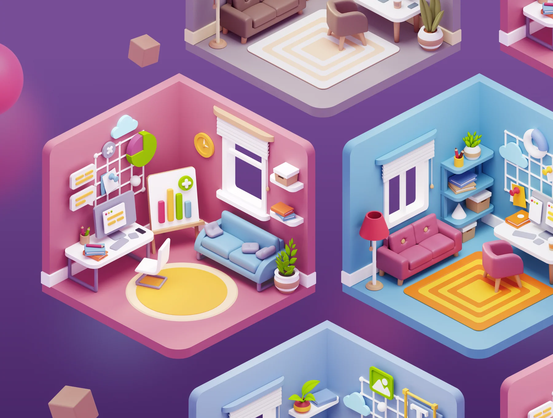 Cubbies: 3D Workspace Illustrations 2
