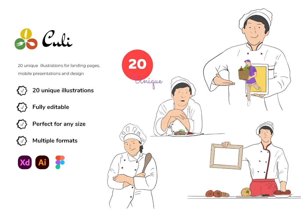 Culi Restaurant/ Delivery Illustration Pack