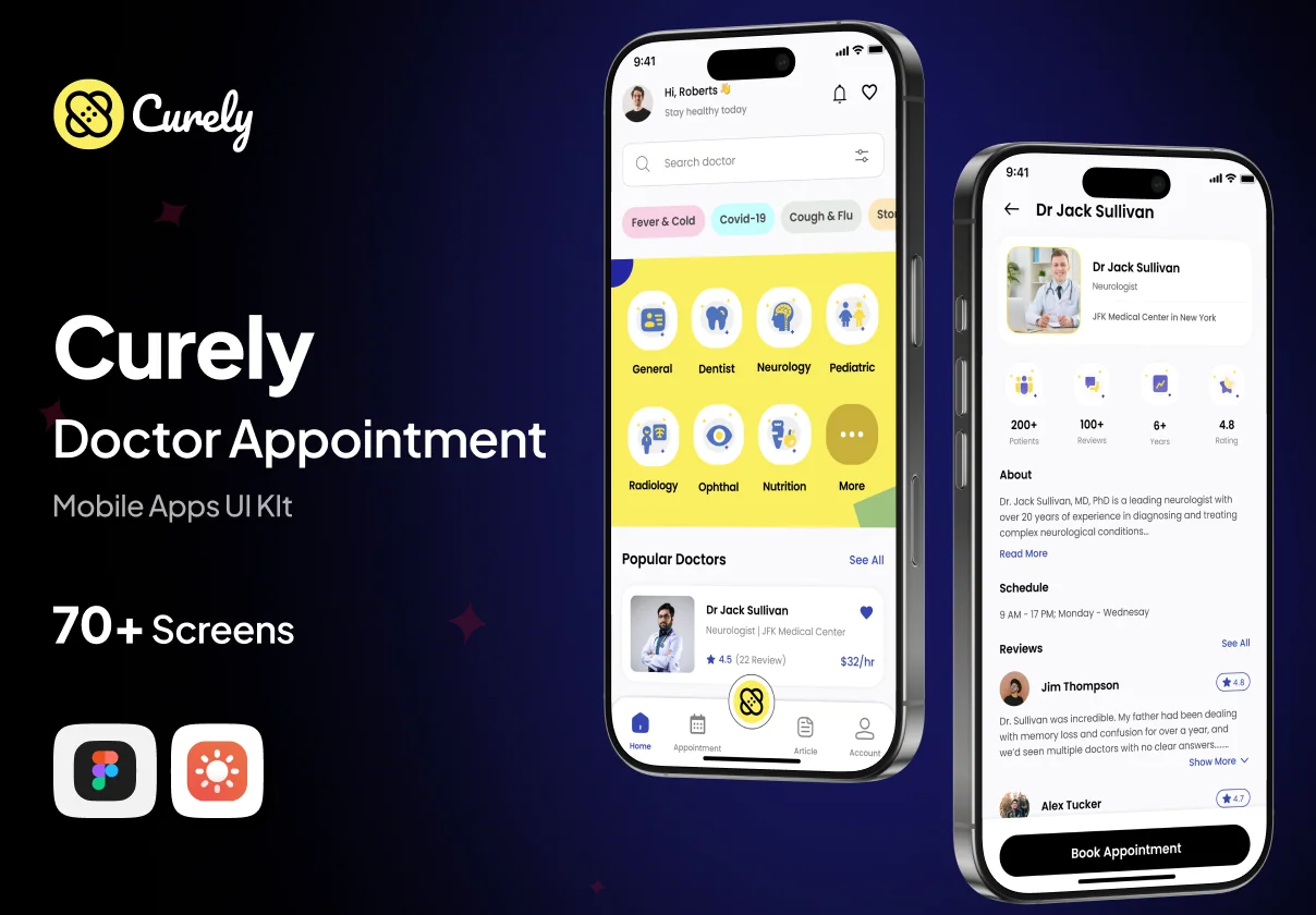 Curely - Doctor Appointment with AI Assistant - Mobile Apps UI Kit