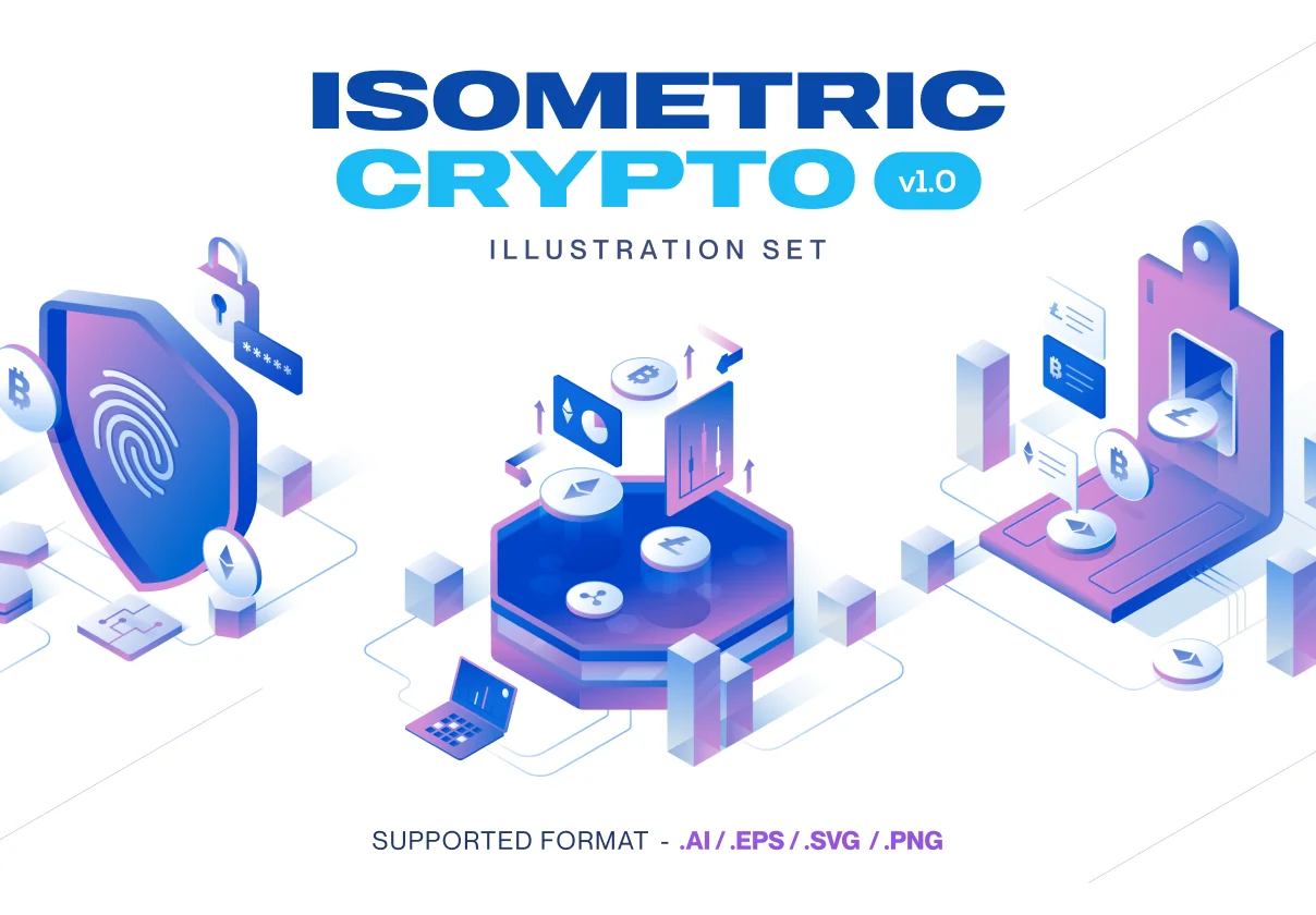 Currency - Cryptocurrency Isometric Illustration Set