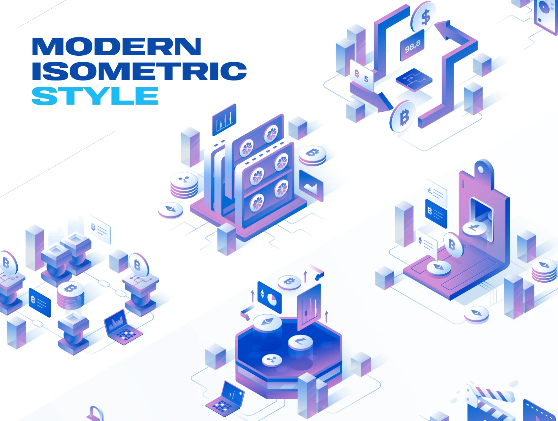 Currency - Cryptocurrency Isometric Illustration Set 2
