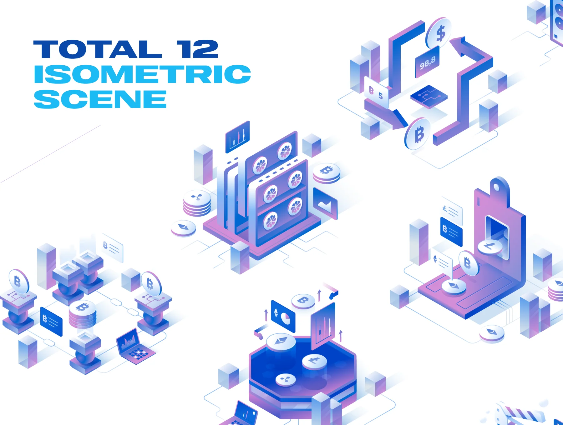 Currency - Cryptocurrency Isometric Illustration Set 7