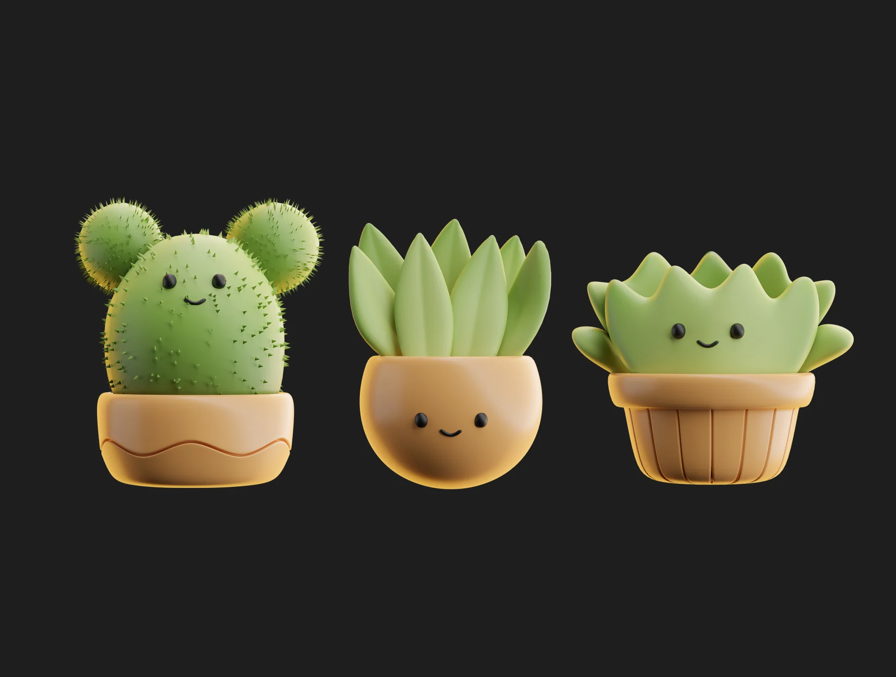 Cute cacti 3d illustrations