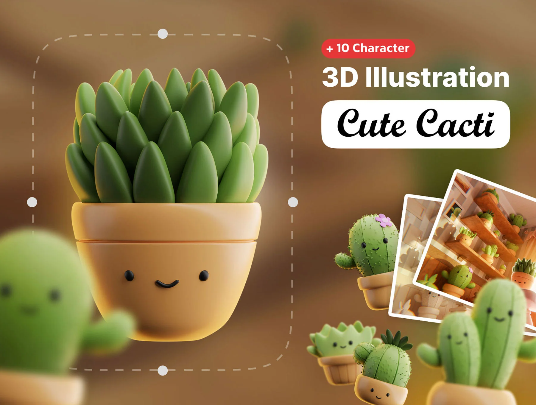 Cute cacti 3d illustrations 4