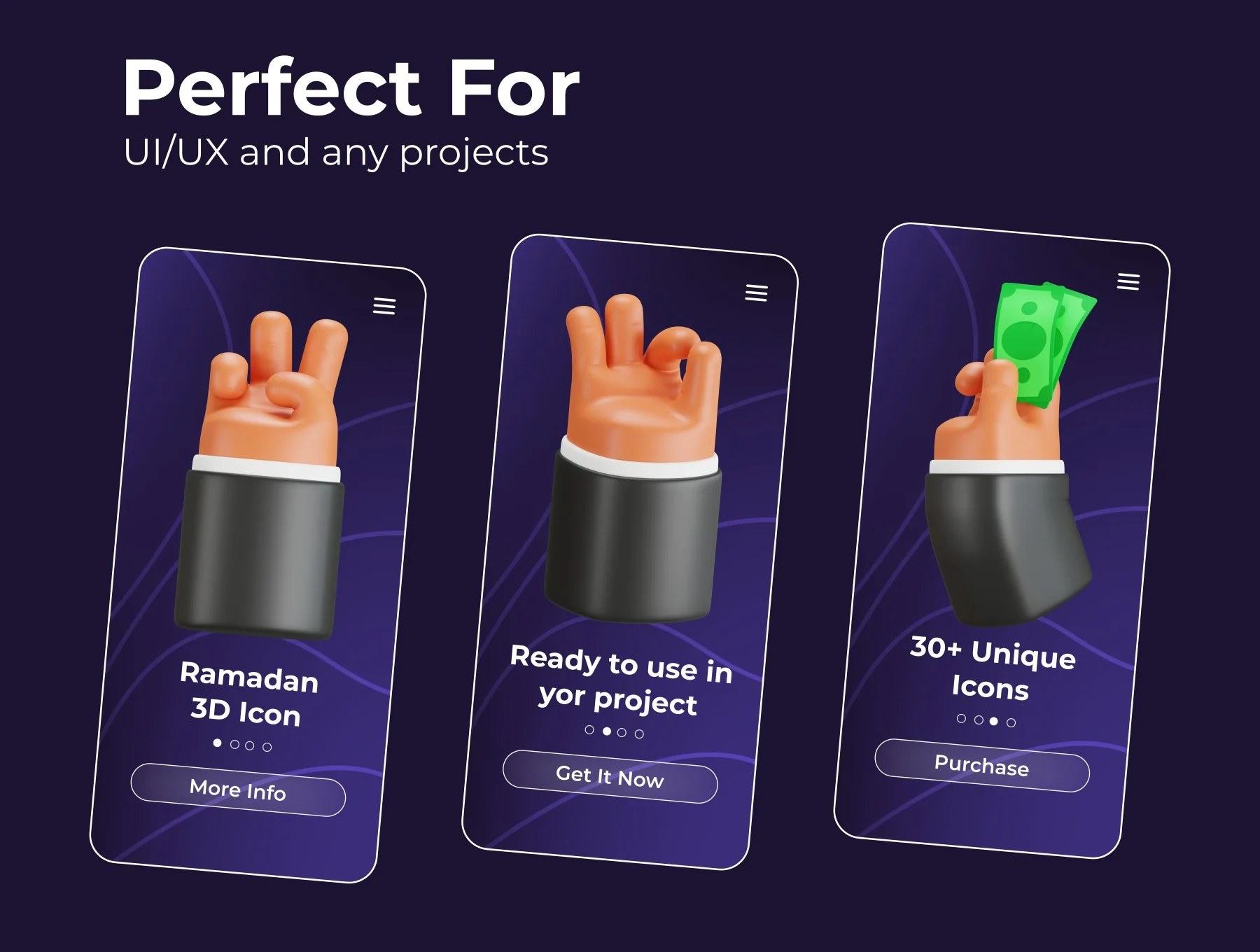 Cute Hand Gestures 3D Icon Set 4