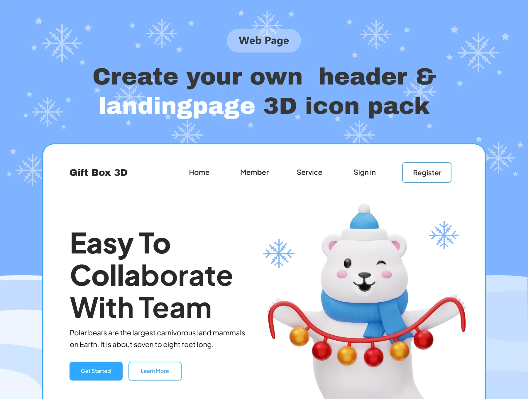 Cute Polar Bear Winter Christmas 3D Illustration Set 3