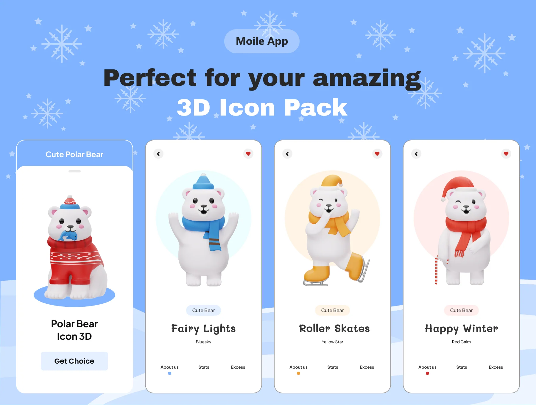 Cute Polar Bear Winter Christmas 3D Illustration Set 4
