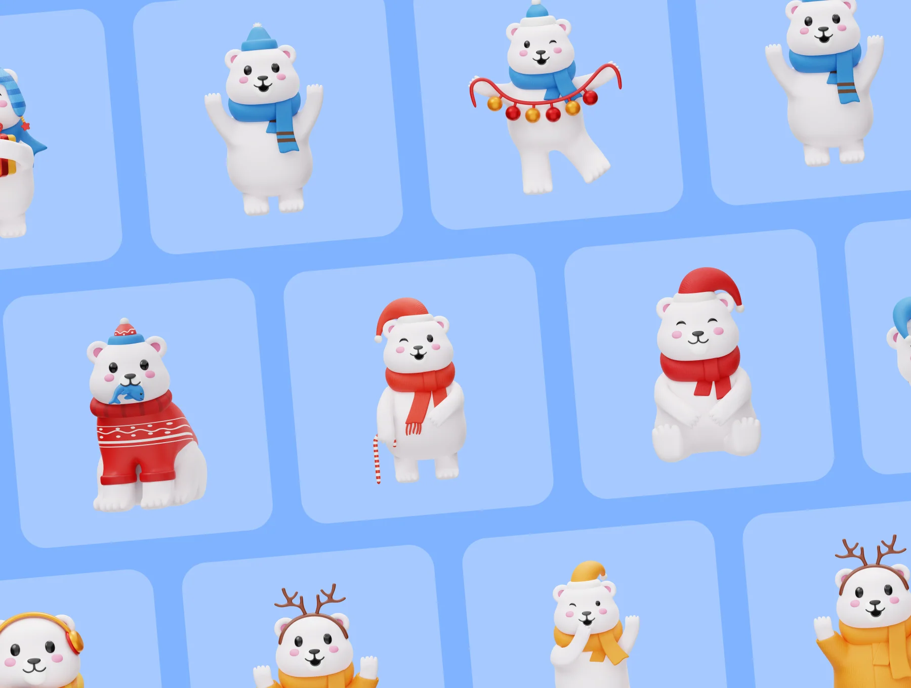 Cute Polar Bear Winter Christmas 3D Illustration Set 5