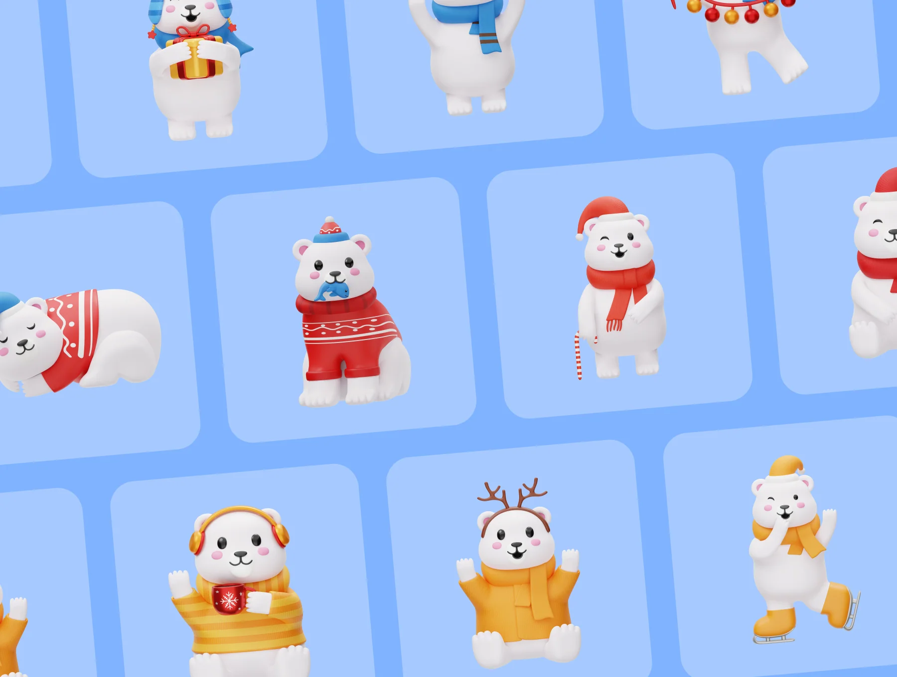 Cute Polar Bear Winter Christmas 3D Illustration Set 6