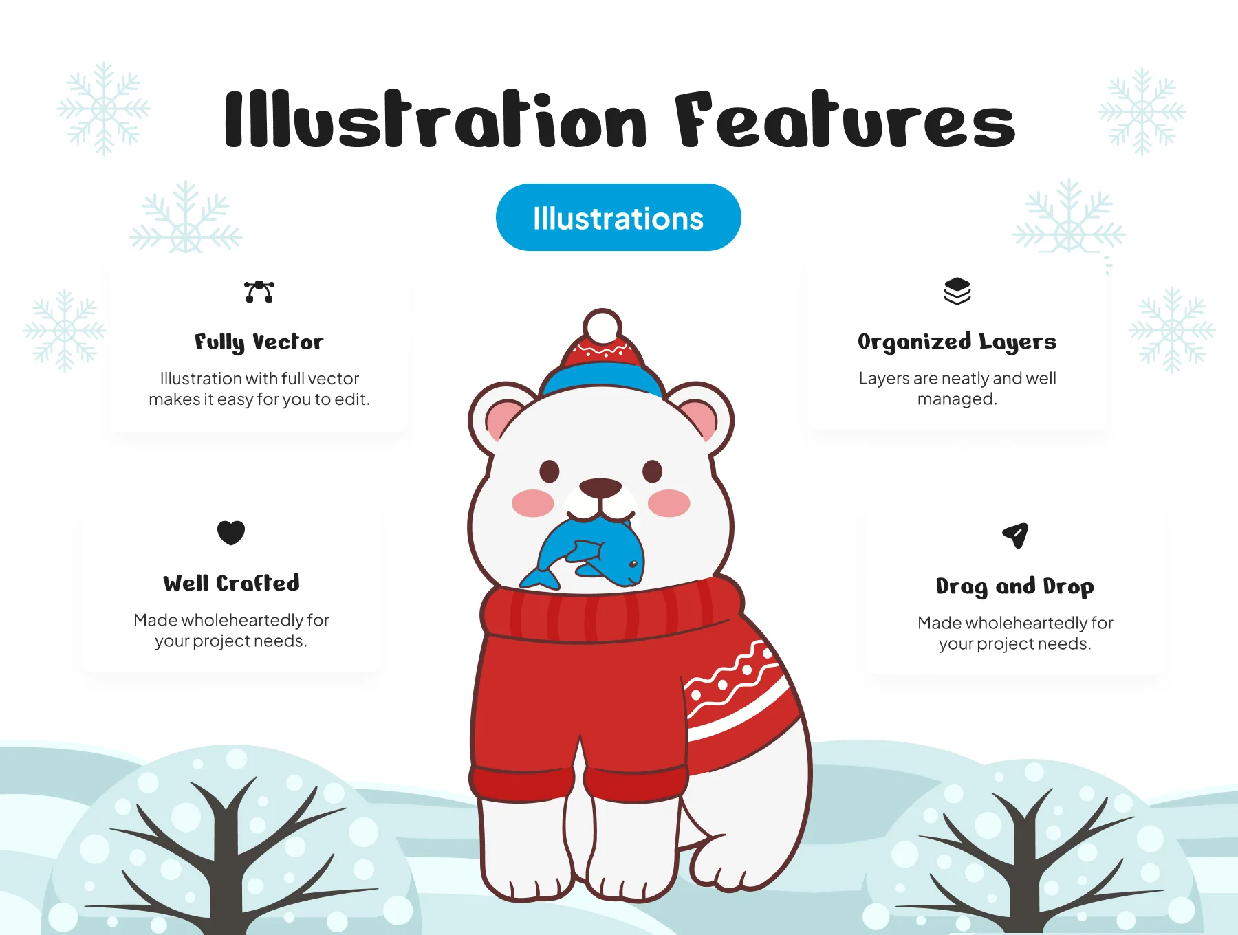 Cute Polar Bear Winter Christmas Illustration Set 2