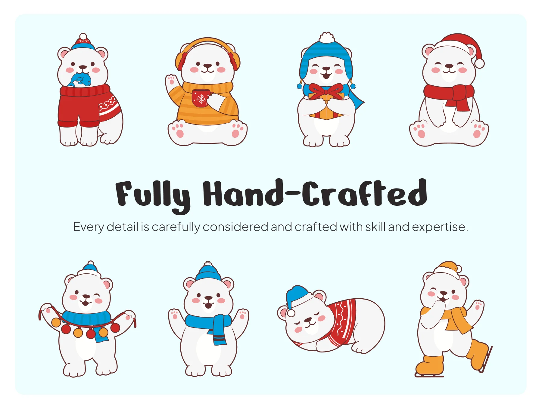 Cute Polar Bear Winter Christmas Illustration Set 6
