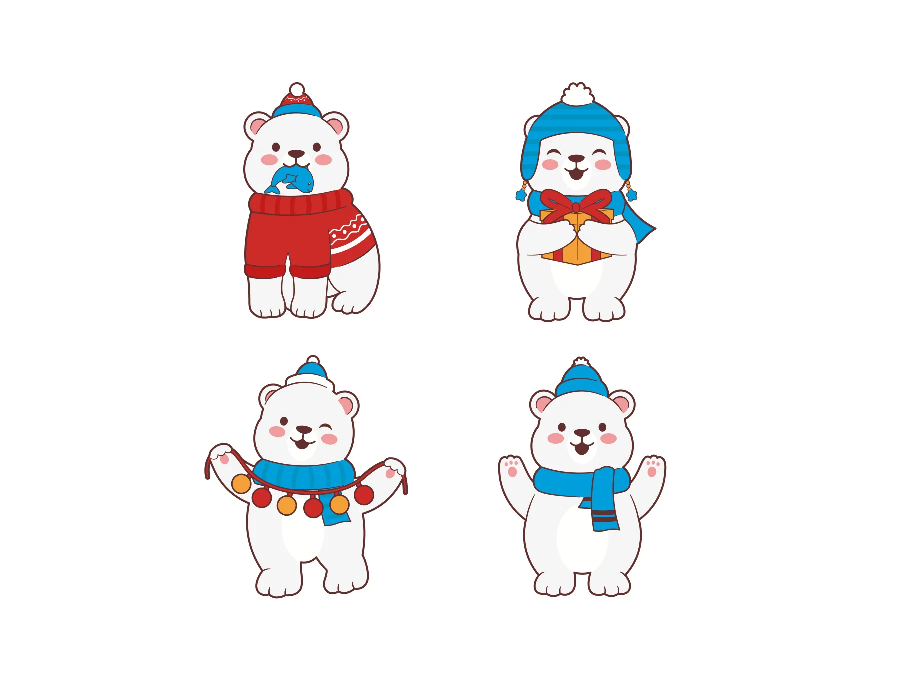 Cute Polar Bear Winter Christmas Illustration Set 7