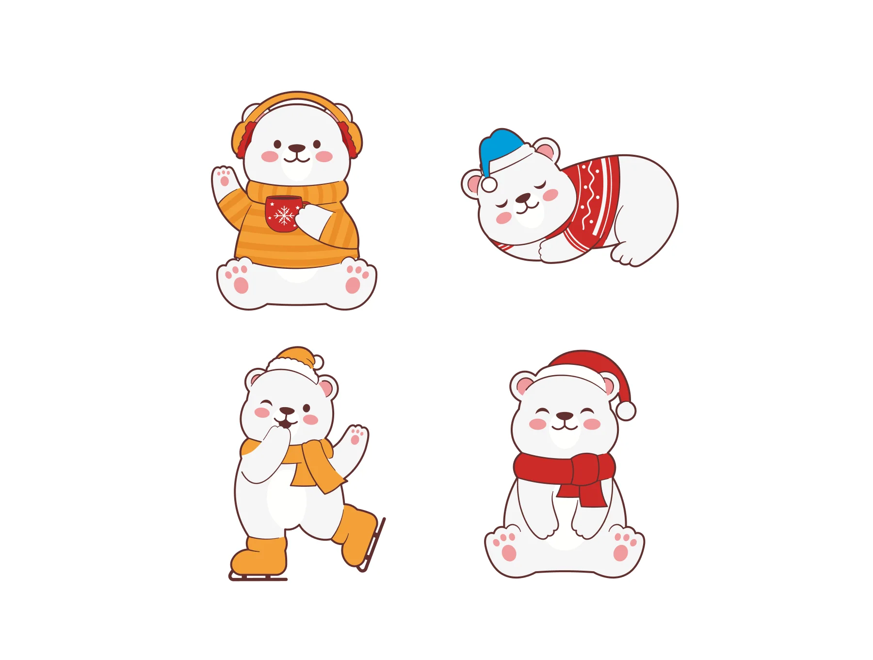 Cute Polar Bear Winter Christmas Illustration Set 8