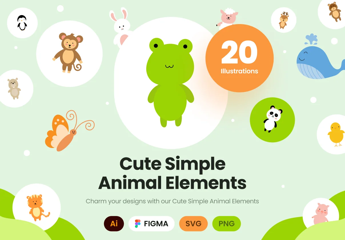 Cute Simple Animal Illustration Elements