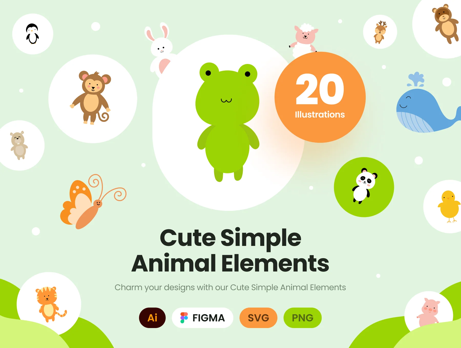 Cute Simple Animal Illustration Elements