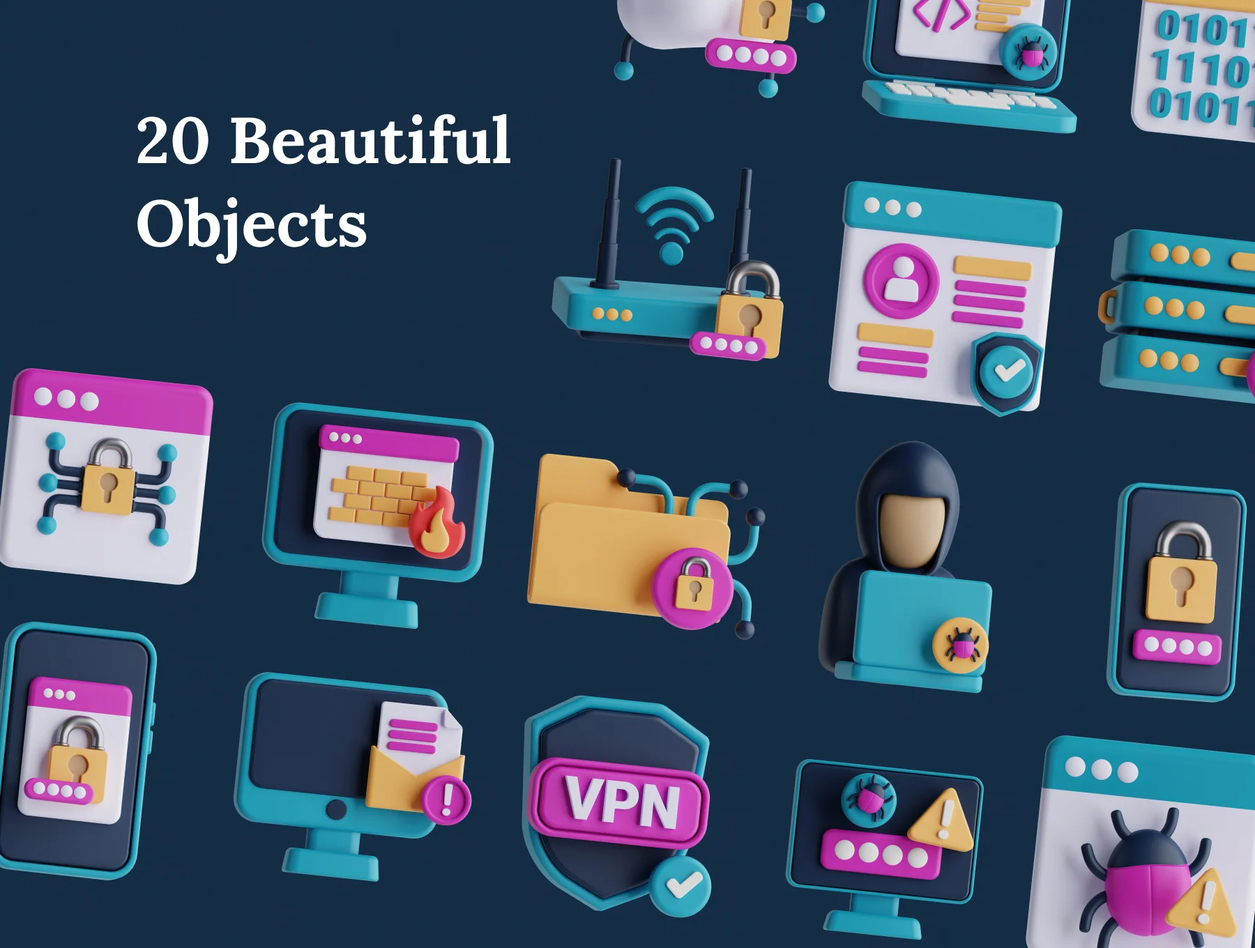Cyber Security 3D Icon Set 6