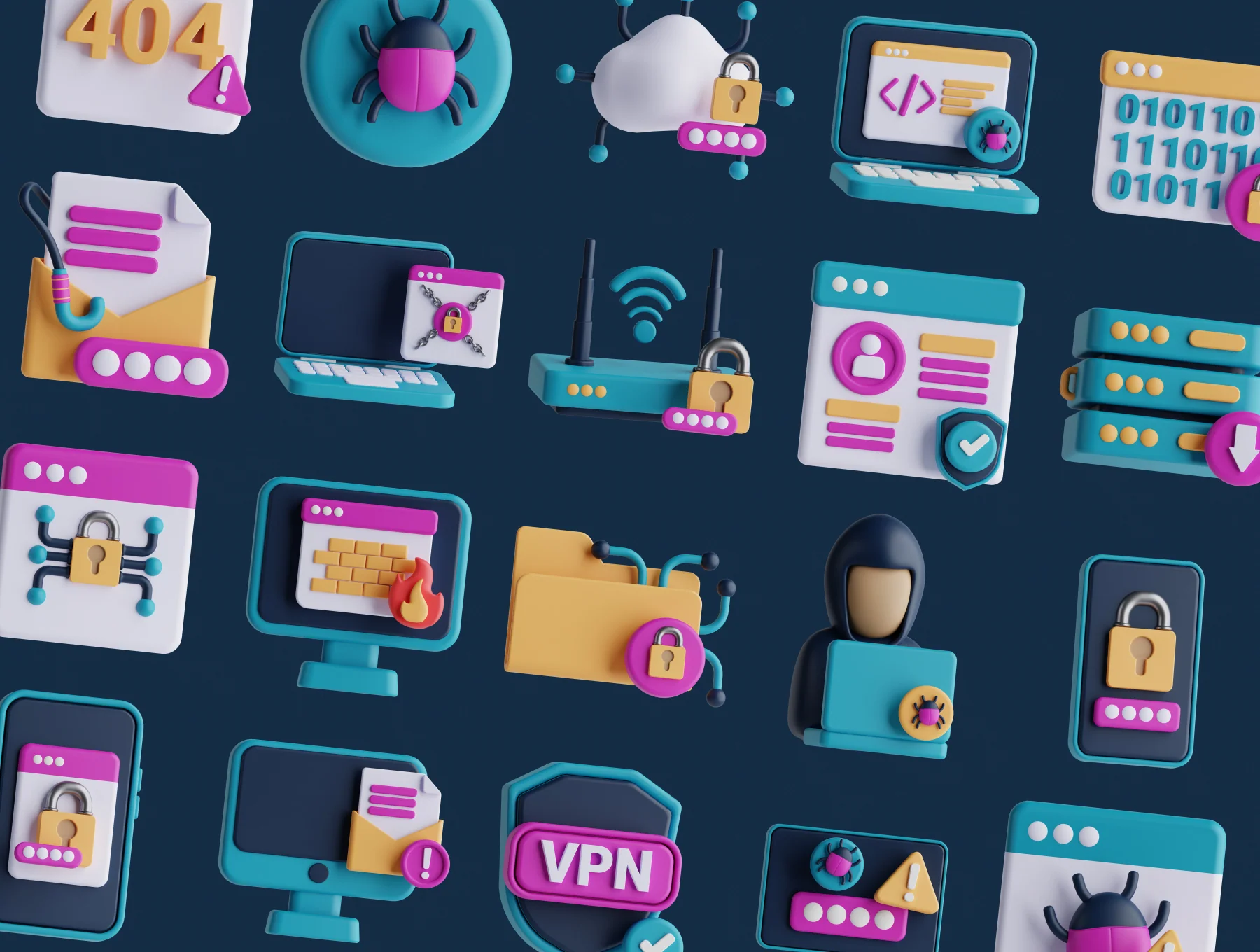 Cyber Security 3D Icon Set 7