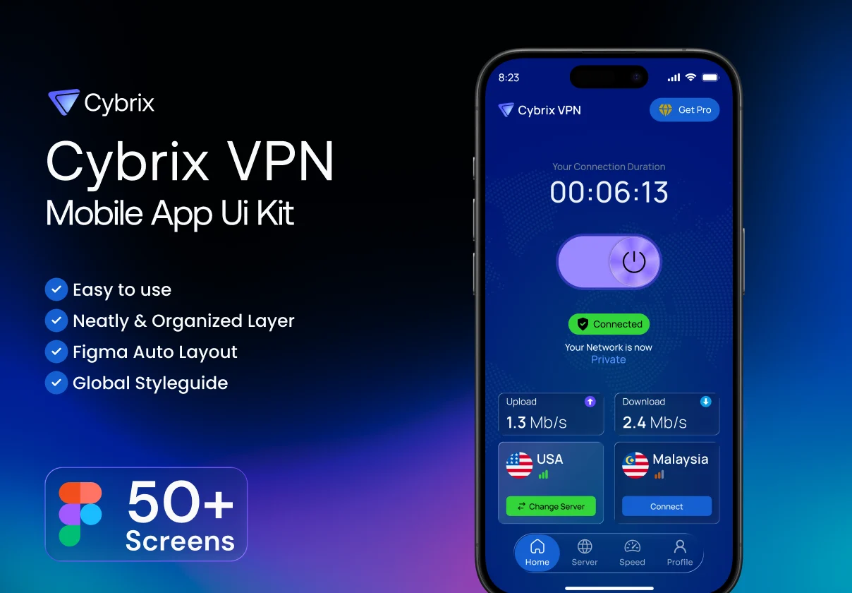 Cybrix VPN – Mobile App UI Kit