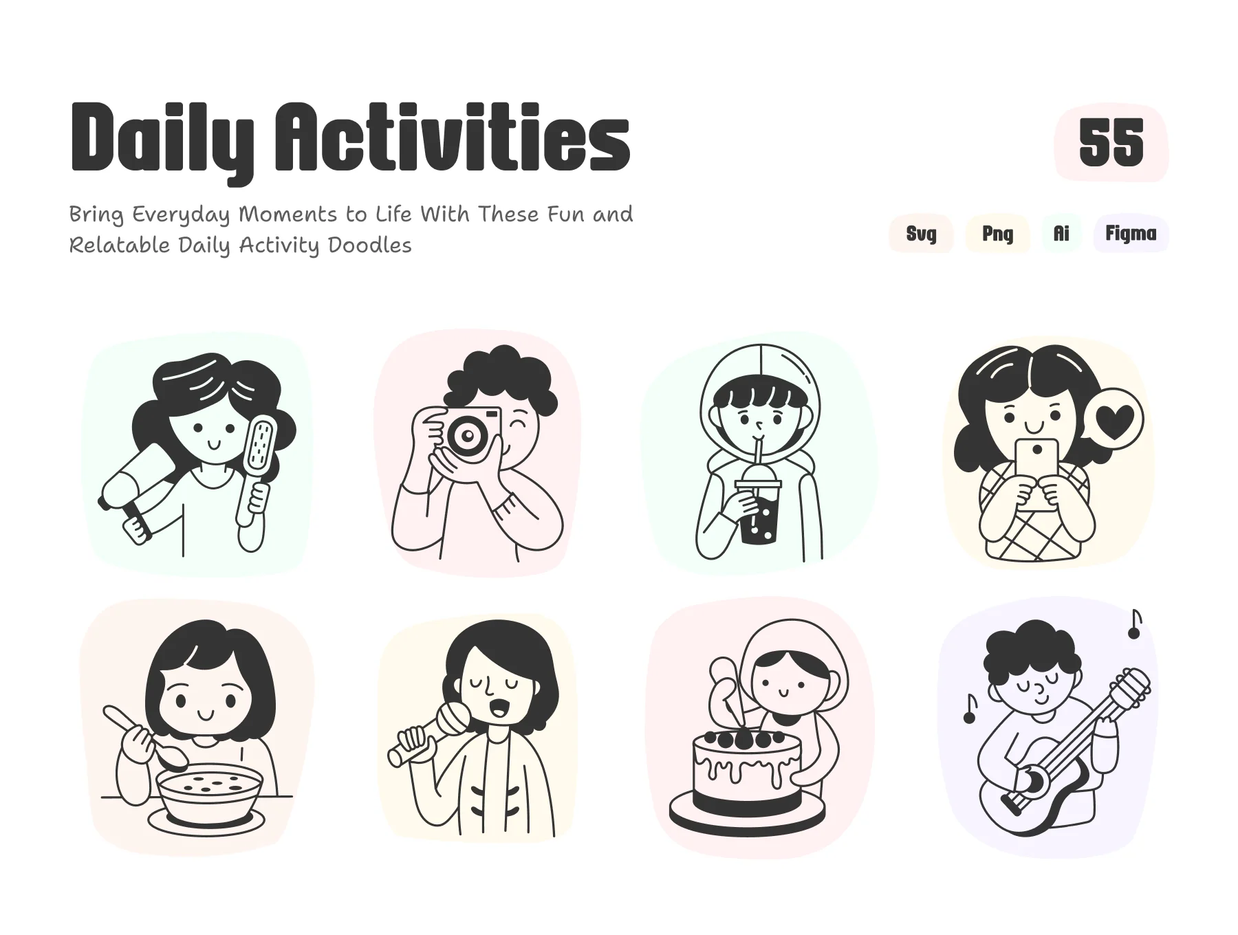 Daily Activities Doodle Illustration Set