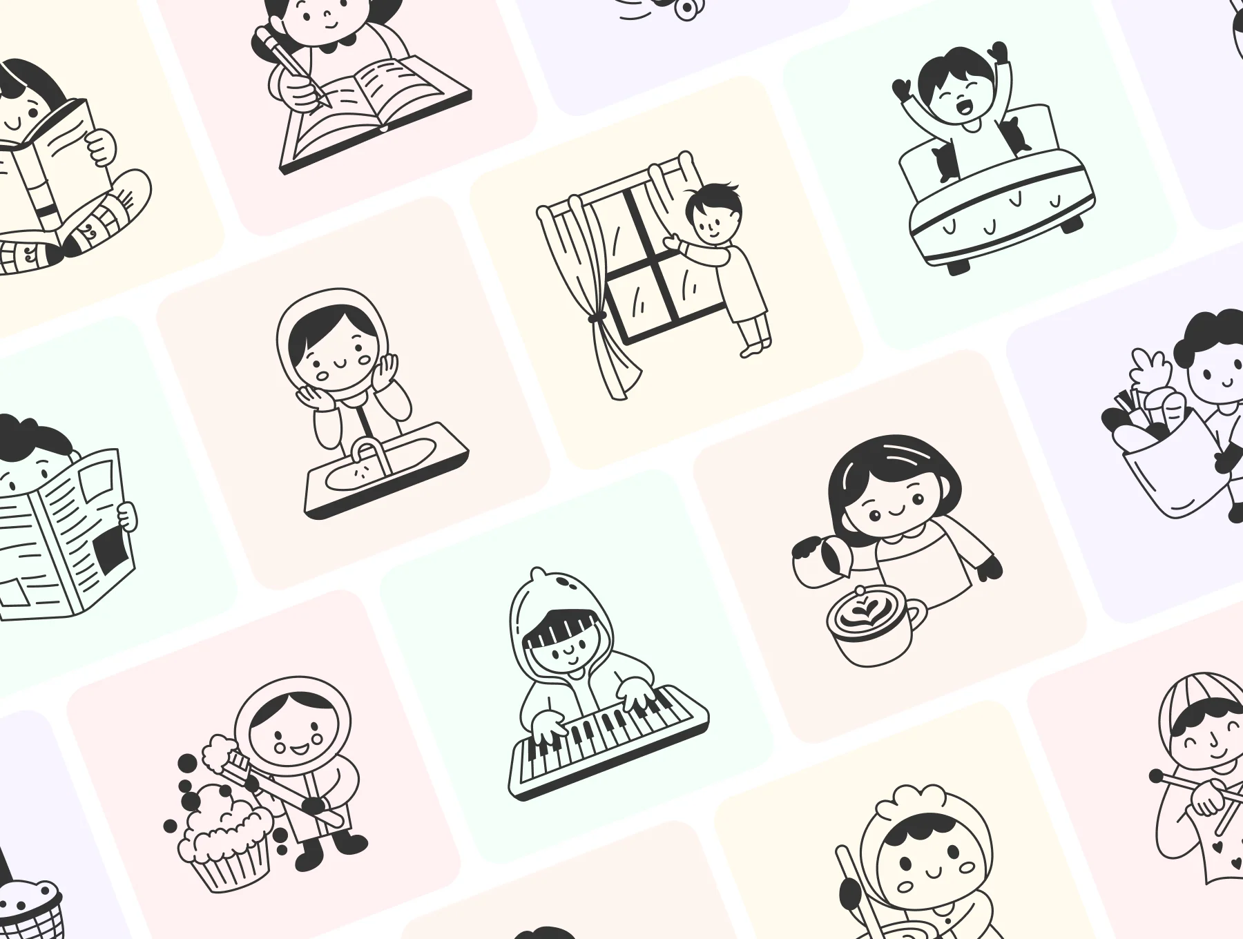 Daily Activities Doodle Illustration Set 5