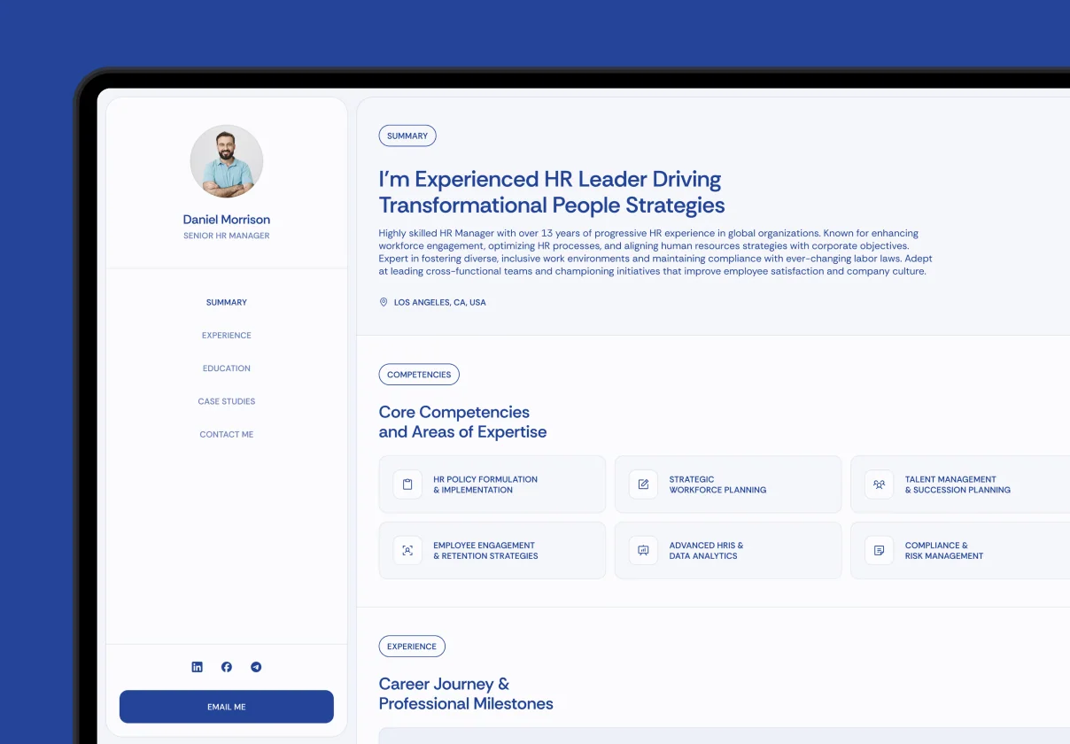 Daniel Morrison – HR Resume Website & CV and Cover Letters (A4 & Letter) Design