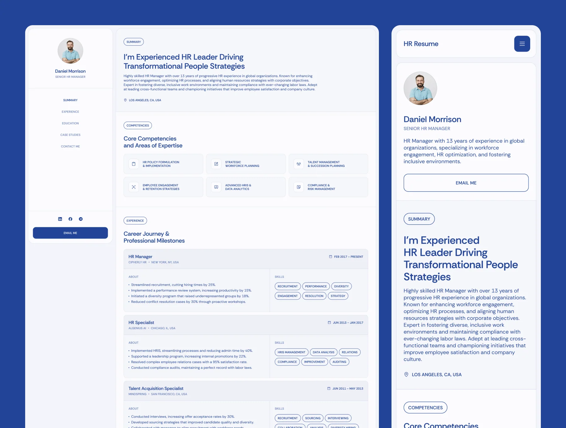 Daniel Morrison – HR Resume Website & CV and Cover Letters (A4 & Letter) Design 3