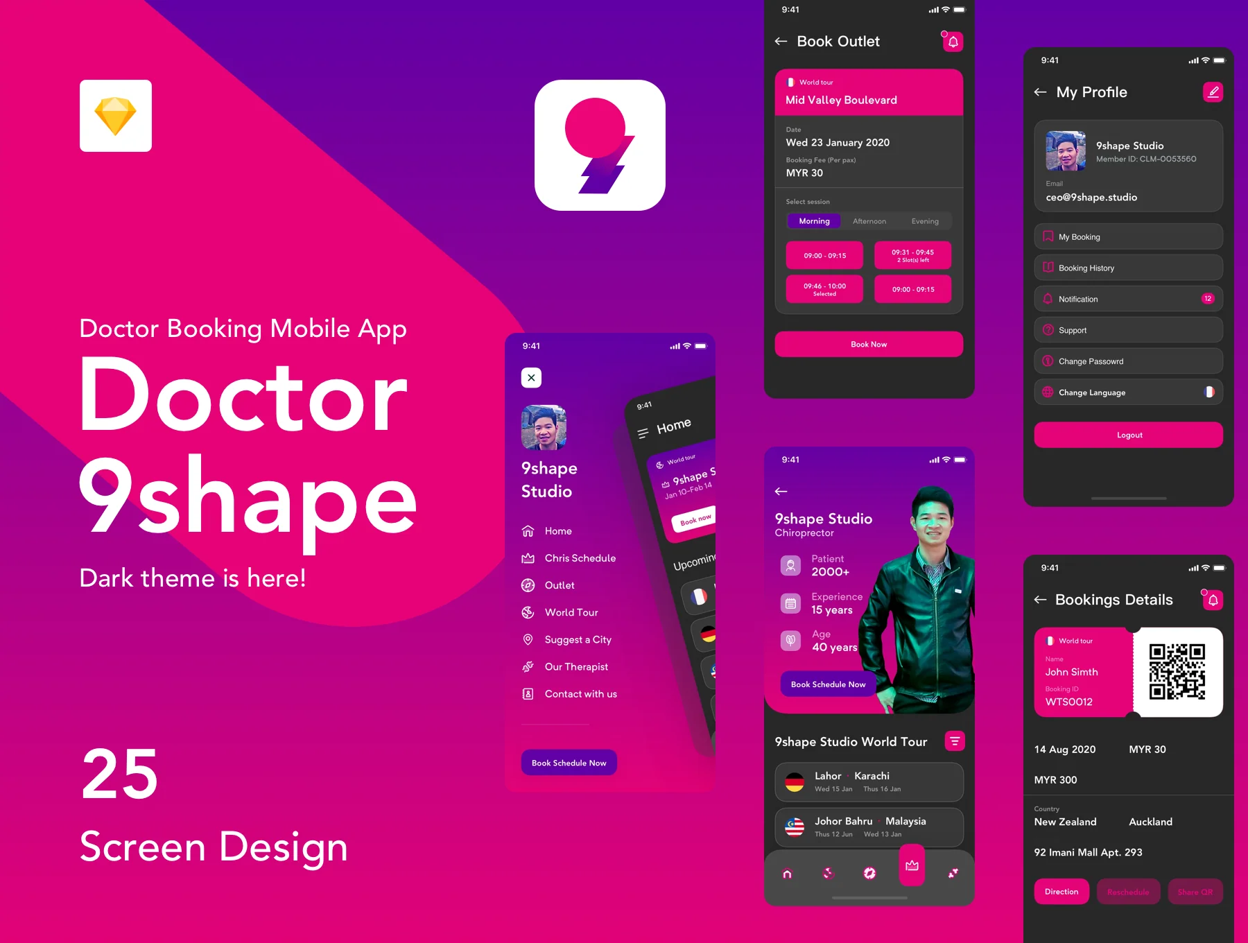 Dark 9shape Doctor Booking Apps IOS Ui Kit